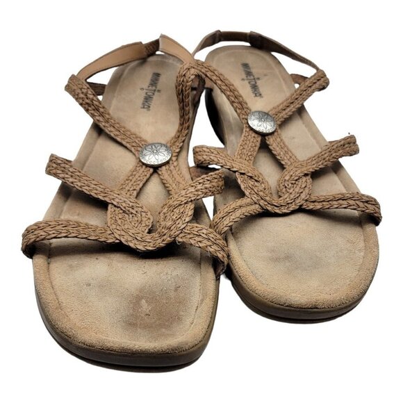 Minnetonka Brown Leather Braided Sandals Metal Decor Womens Size 12 - Picture 2 of 7